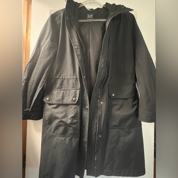 Gap parka coat small multi pockets hooded zip and snap button - Picture 2 of 7
